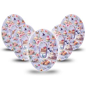 ExpressionMed Floral Tea Party Dexcom G6 Tape 5-Pack Tape and 5-Pack Sticker Tea Time Party, Plaster Continuous Glucose Monitor Design
