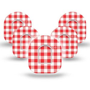 ExpressionMed Red Gingham Omnipod, 5-Pack Tape and 5-Pack Sticker Classic red gingham Overlay Patch For Pump
