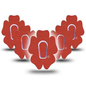 ExpressionMed Cherry Red Dexcom G6 Flower Shape Tape, 5-Pack Tape and 5-Pack Sticker Solid Rosy Red Shade, Adhesive Patch Continuous Glucose Monitor Design