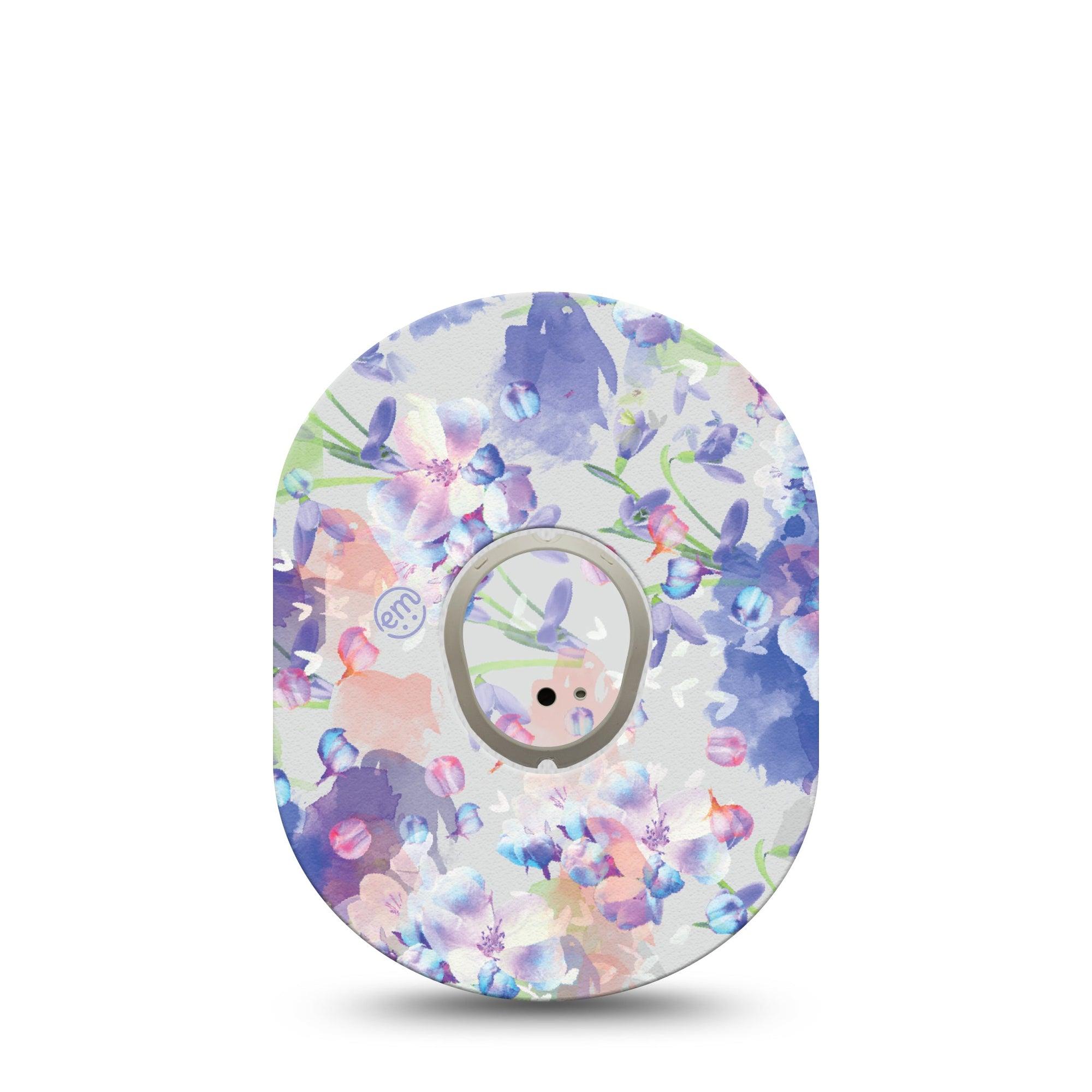 ExpressionMed Dreamy Blooms Dexcom G7 Sticker and Tape Violet blue delicate petals Vinyl Sticker and Tape Pairing Continuous Glucose Monitor Design