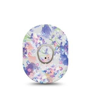 ExpressionMed Dreamy Blooms Dexcom G7 Tape Single Tape and Single Sticker Violet Blue Delicate Petals Overlay Tape Continuous Glucose Monitor Design