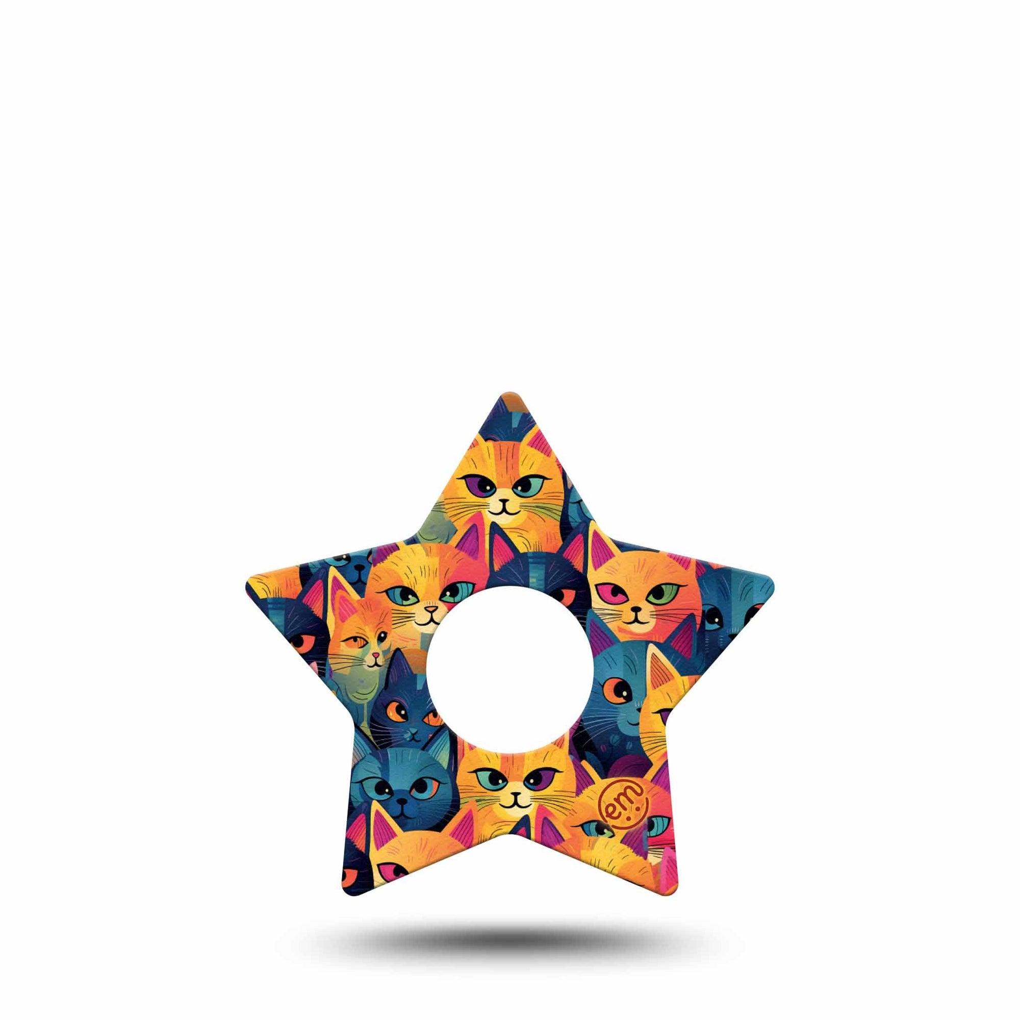 ExpressionMed Catorama Freestyle Libre 3 Star Shape Tape Single Tape Mixed Hue Cat Pattern Artwork Patch CGM Design