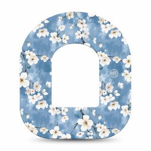 ExpressionMed Cherry Blossom Omnipod Tape Single Tape Sky Blue White Flowers, Adhesive Patch Pump Design