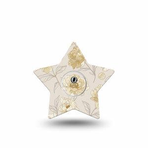 ExpressionMed Sketched Peonies Freestyle Libre 3 and Libre 3 Plus Star, Single Tape and Single Sticker Neutral floral sketch Fixing Ring Tape for CGM