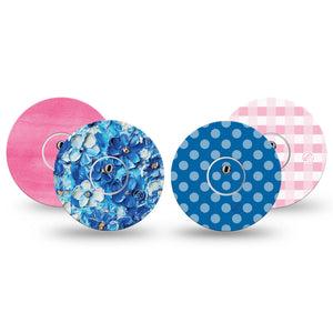 ExpressionMed Cotton Candy Coast Variety Pack Freestyle Libre 3 and Libre 3 Plus Tape, 4-Pack Tape and 4-Pack Stickers Variety Type 1 Barbie Themed, Adhesive Tape Continuous Glucose Monitor Design