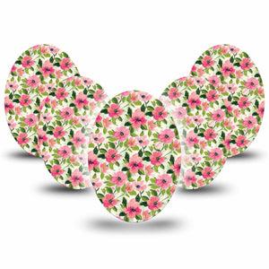 ExpressionMed Painter’s Cosmos Medtronic Guardian Enlite Universal Oval, 5-Pack Rosy pink blooms Fixing Ring Tape for Continuous Glucose Monitor