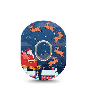 ExpressionMed Santa With Sled Dexcom G7 Tape, Dexcom Stelo Glucose Biosensor System, Single Tape and Single Sticker Winter Town Santa, Overlay Tape Continuous Glucose Monitor Design