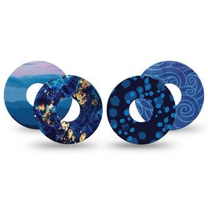 ExpressionMed Deep Currents Variety Pack Freestyle Libre 3 and Libre 3 Plus Tape, 4-Pack Tape Variety, Fun Blue Prints, Adhesive Tape Continuous Glucose Monitor Design