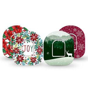 ExpressionMed Winter Variety Pack Omnipod Tape 4-Pack Tape and 4-Pack Sticker Variety Classical Green And Red Xmas, Adhesive Patch Pump Design