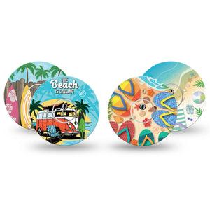 ExpressionMed Time For The Beach Variety Pack Freestyle Libre 3 Tape 4-Pack Tape and 4-Pack Sticker Summertime Beach Adhesive Tape CGM Design