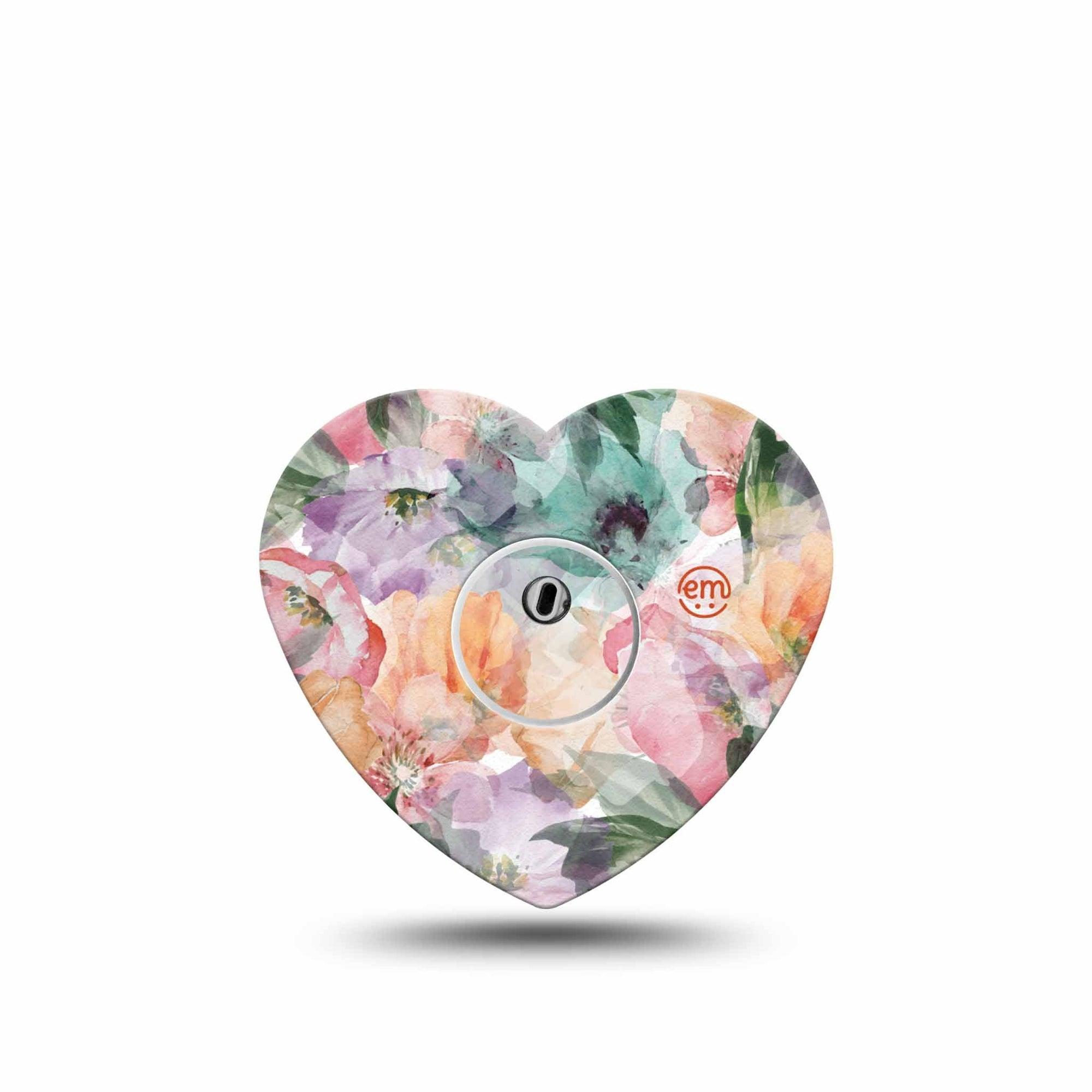 ExpressionMed Flower Clouds Freestyle Libre 3 Heart Shape Tape Single Tape and Single Sticker Light Purple Pink Orange Blossoms, Patch CGM Design