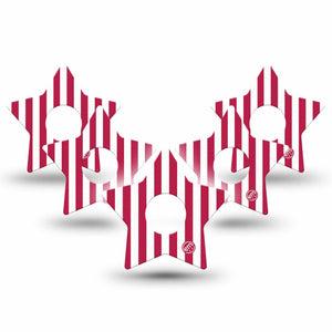 ExpressionMed Red Stripes Freestyle Libre 3 and Libre 3 Plus Star, 5-Pack USA Flag inspired Decorative Patch for Continuous Glucose Monitor