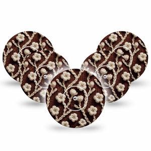 ExpressionMed Cozy Sweater Freestyle Libre and Libre 2 Plus Tape, Abbott Lingo, 5-Pack Tape and 5-Pack Sticker Knit Blossoms, Fixing Ring Tape Continuous Glucose Monitor Design