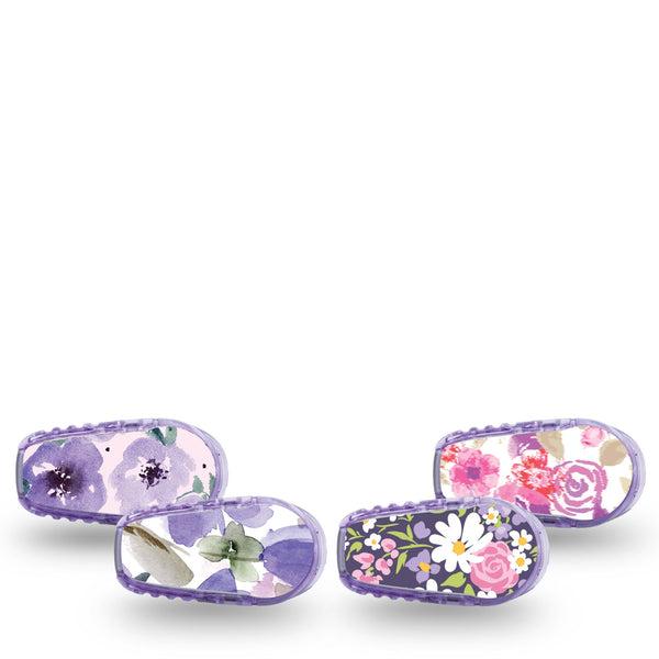ExpressionMed Lovable Blooms Variety Pack Dexcom G6 Sticker 4-Pack Sticker Variety Pretty Pink and Violet Flowers, Decorative Decal CGM Design