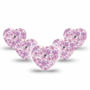 ExpressionMed Purple Daisy Freestyle Libre 3 and Libre 3 Plus Heart Shape Tape, 5-Pack Tape and 5-Pack Sticker Calming Purple Hues, Patch CGM Design