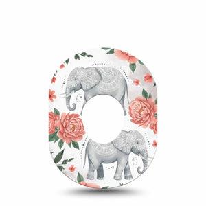 ExpressionMed Sweet Elephants Dexcom G7 and Dexcom Stelo Glucose Biosensor System, Single Tape elephant illustration Fixing Ring Patch for CGM
