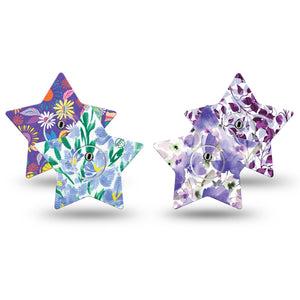 ExpressionMed Twilight Garden Variety Pack Freestyle Libre 3 Star Shape Tape 4-Pack Tape and 4-Pack Sticker Summer Art Blue Lavender Florals Patch CGM Design