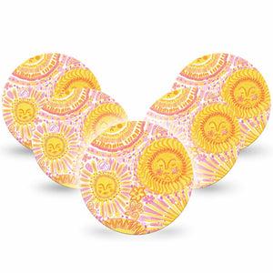 ExpressionMed Bright Sunshine Dexcom G7 and Dexcom Stelo Glucose Biosensor System OverPatch, 5-Pack sunny yellow pattern Patch for Continuous Glucose Monitor