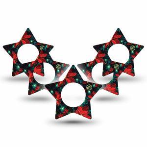 ExpressionMed Christmas Floral Freestyle Libre 2 and Libre 2 Plus Star Shape Tape, Abbott Lingo, 5-Pack Tape Poinsettia Florals, Adhesive Tape CGM Design