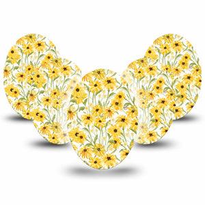 ExpressionMed Yellow Mosaic Floral Medtronic Guardian Enlite Universal Oval 5-Pack Tape Happy Sunflowers, Plaster CGM Design
