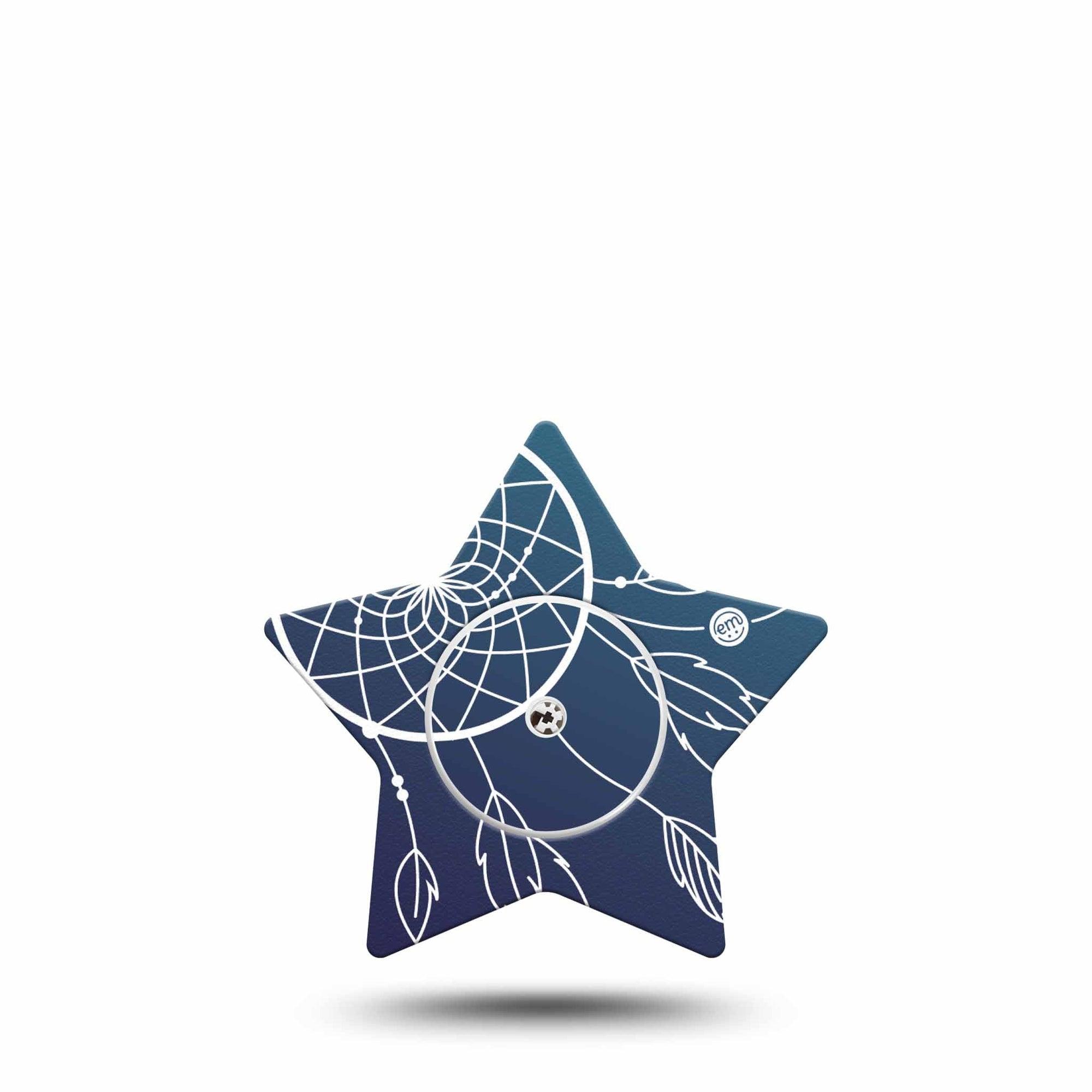 ExpressionMed Blue Dreamcatcher Freestyle Libre 2 and Libre 2 Plus Star Shape Tape, Abbott Lingo, Single Tape and Single Sticker Peaceful Web Plaster CGM Design