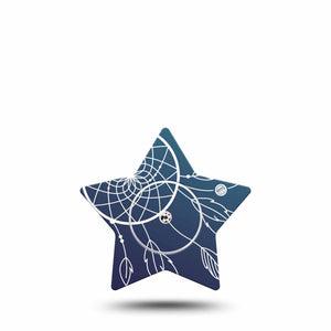 ExpressionMed Blue Dreamcatcher Freestyle Libre 2 and Libre 2 Plus Star Shape Tape, Abbott Lingo, Single Tape and Single Sticker Peaceful Web Plaster CGM Design