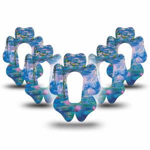 ExpressionMed Monet Water Lilies Dexcom G6 Flower Shape Tape 5-Pack Tape Flower Reflections, Adhesive Patch Continuous Glucose Monitor Design