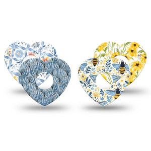 ExpressionMed Sunny Coast Freestyle Libre 3 and Libre 3 Plus Heart, 4-Pack Tape Narture bees florals shells Adhesive Patch for Continuous Glucose Monitor