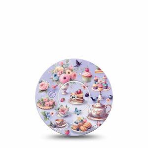 ExpressionMed Floral Tea Party Freestyle Libre and Libre 2 Plus Tape, Abbott Lingo, Single Tape and Single Sticker Tea Party Snacks, Fixing Ring Tape Continuous Glucose Monitor Design