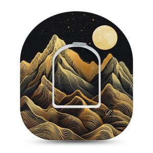 ExpressionMed Black Mountain Omnipod Tape, Single Tape and Single Sticker Full Moon Mountains, Adhesive Patch Pump Design