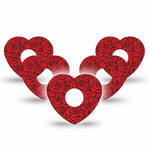 ExpressionMed Roses Freestyle Libre 3 and Libre 3 Plus Heart, 5-Pack Line art roses Overlay Tape for Continuous Glucose Monitor