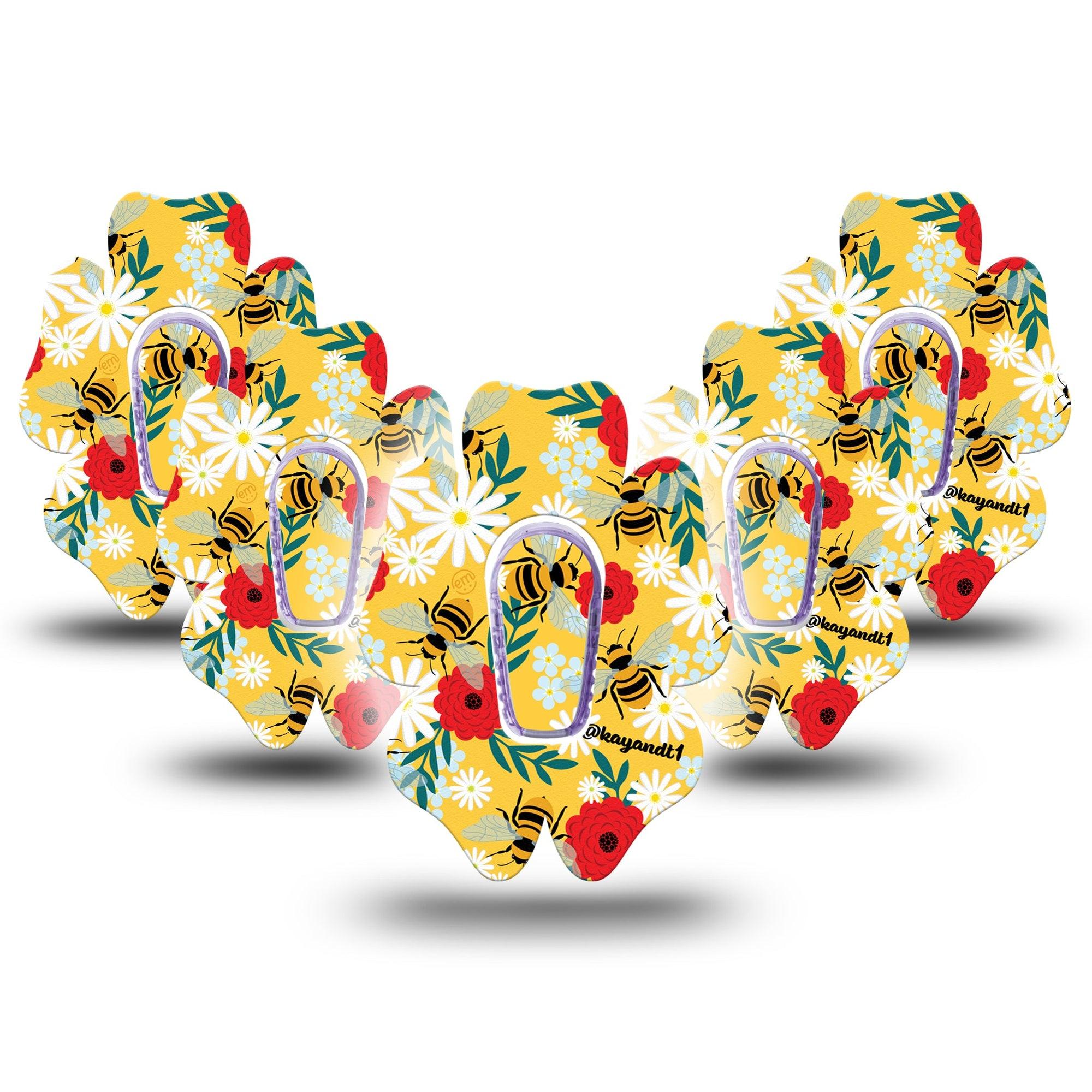 ExpressionMed Bees and Flowers Dexcom G6 Flower Shape Tape 5-Pack Tape and 5-Pack Sticker Blossom Nectar Adhesive Patch Continuous Glucose Monitor Design
