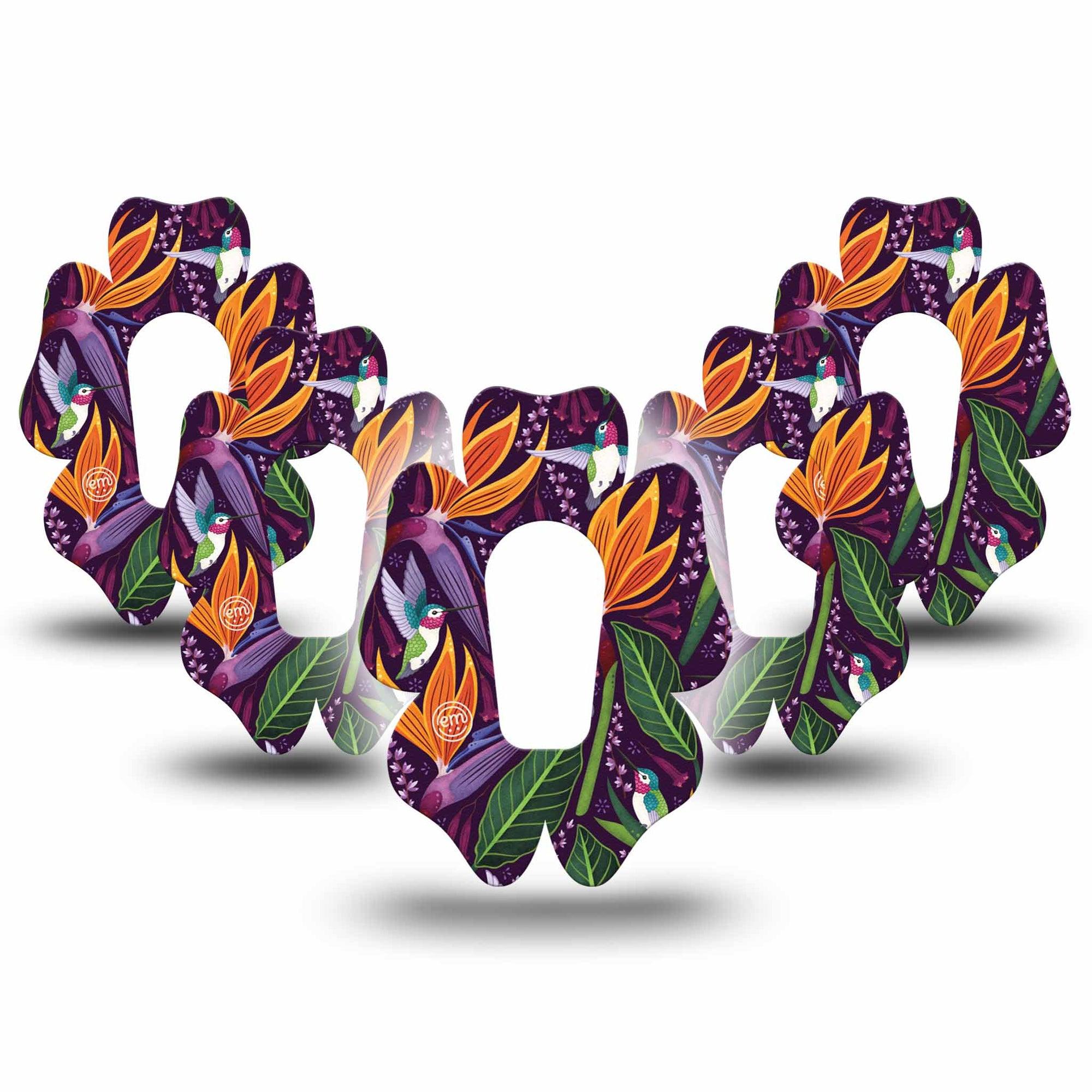 ExpressionMed Hummingbird Dexcom G6 Flower Shape Tape 5-Pack Tape Hummingbird Garden Adhesive Patch Continuous Glucose Monitor Design