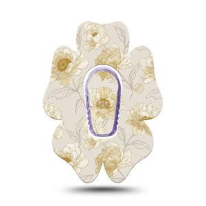 ExpressionMed Sketched Peonies Dexcom G6 Flower, Single Tape and Single Sticker Minimal peony illustration Adhesive Tape for CGM