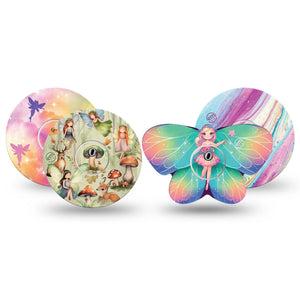 ExpressionMed Pixie Fairy Variety Pack Freestyle Libre 3 and Libre 3 Plus Tape 4-Pack Tape and 4-Pack Sticker Variety Fantasy Fairies, Adhesive Tape Continuous Glucose Monitor Design
