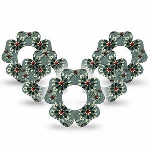 ExpressionMed Green Embroidery Freestyle Libre 2 and Libre 2 Plus Flower Shape Tape, Abbott Lingo,  5-Pack Tape Embroidered Florals, Fixing Ring Tape CGM Design