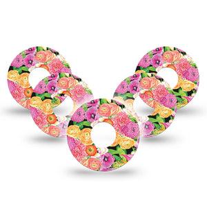 ExpressionMed Hand Painted Flowers Freestyle Libre 3 Tape 5-Pack pictured pink flowers Adhesive Tape CGM Design