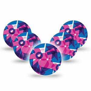 ExpressionMed Violet Vortex Freestyle Libre 3 and Libre 3 Plus Overpatch 5-Pack Tape Pink And Blue Mix, Adhesive Patch CGM Design