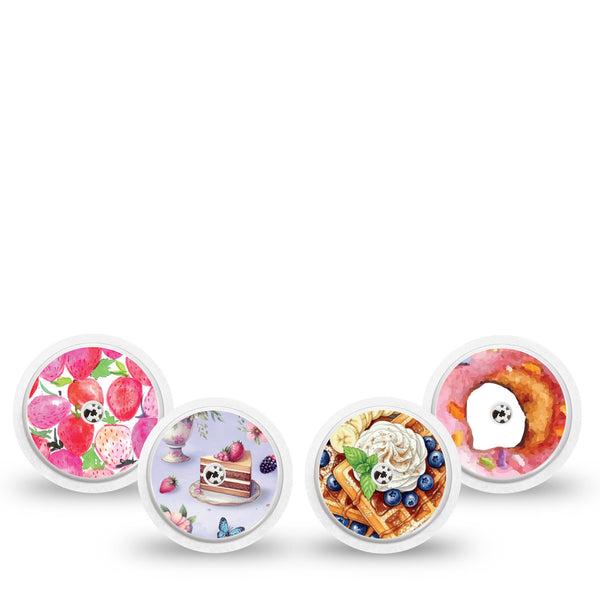 ExpressionMed Morning Delights Freestyle Libre, Libre 2 Plus, and Abbott Lingo Sticker, 4-Pack Sticker Fruits and cakes Overlay Patch for Continuous Glucose Monitor