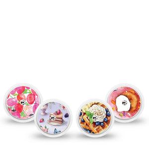 ExpressionMed Morning Delights Freestyle Libre, Libre 2 Plus, and Abbott Lingo Sticker, 4-Pack Sticker Fruits and cakes Overlay Patch for Continuous Glucose Monitor