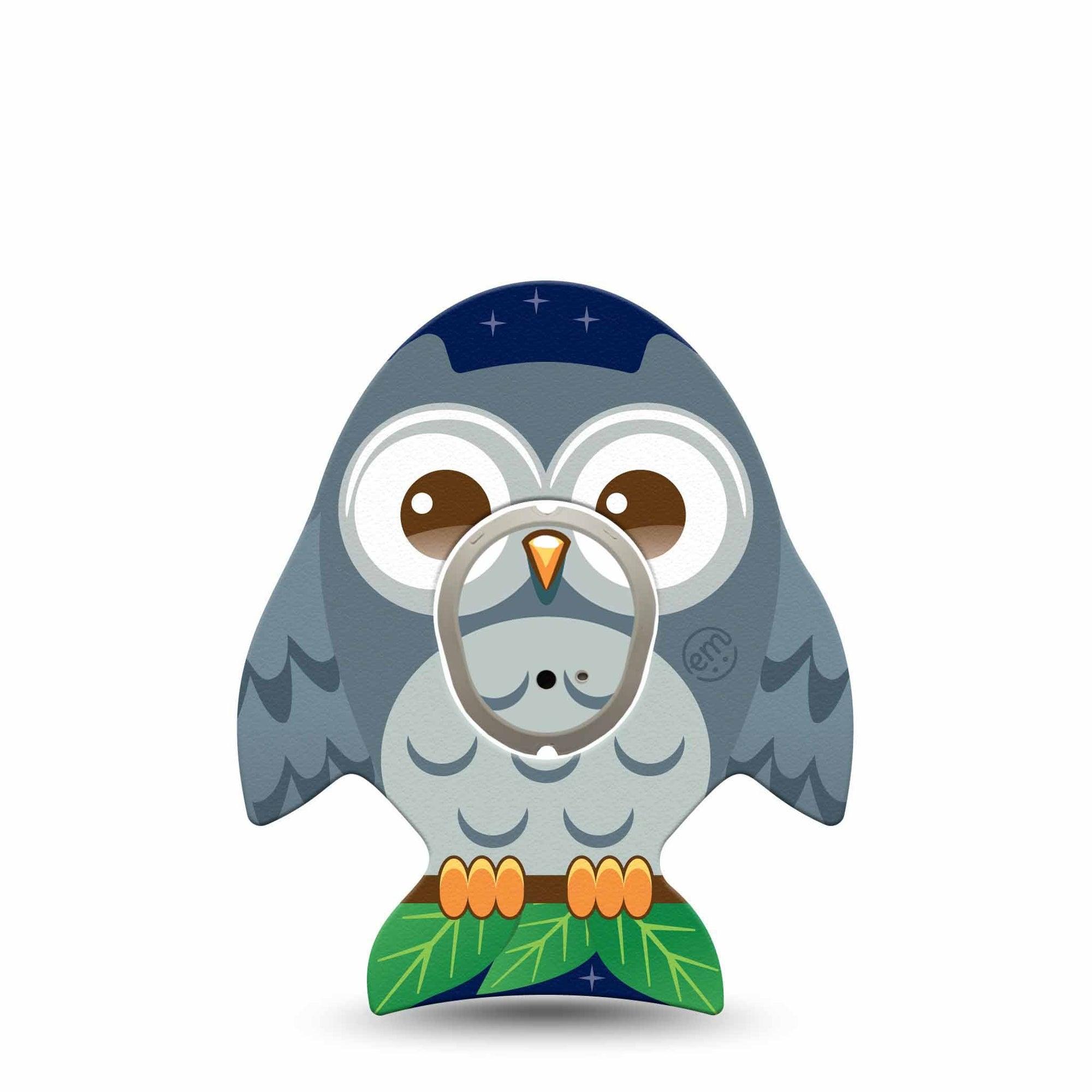 ExpressionMed Hootie the Owl Dexcom G7 Sticker and Tape, Dexcom Stelo Glucose Biosensor System, Gray Night Bird Owl Vinyl Sticker and Tape Pairing Continuous Glucose Monitor Design