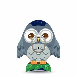 ExpressionMed Hootie the Owl Dexcom G7 Sticker and Tape, Dexcom Stelo Glucose Biosensor System, Gray Night Bird Owl Vinyl Sticker and Tape Pairing Continuous Glucose Monitor Design