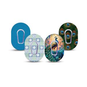 ExpressionMed Ornate Peacock Dexcom G6 Mini, tape and sticker  colorful peacock illustration Waterproof Adhesive Tape for CGM