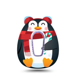 ExpressionMed Happy Penguin Dexcom G6 Gumdrop Shape Tape, Single Tape and Single Sticker Scarf Mittens Earmuffs on Penguin, Overlay Patch CGM Design