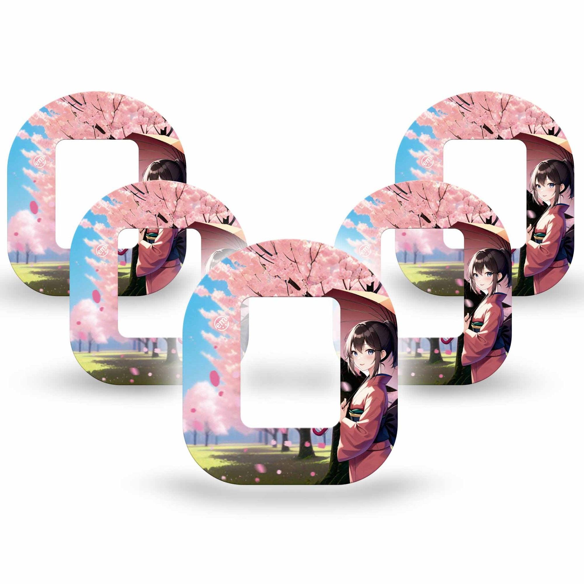 ExpressionMed Cherry Blossom Anime Tandem Mobi, 5-Pack, Beautiful Pink Flowers Themed, CGM Overlay Tape Design,