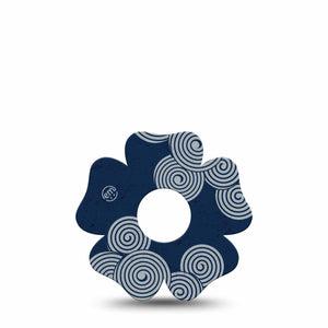 ExpressionMed Blue Swirls Freestyle Libre 3 and Libre 3 Plus Flower Shape Tape, Single Tape Tight Swirls, Overlay Tape CGM Design