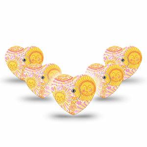 ExpressionMed Bright Sunshine Freestyle Libre 3 and Libre 3 Plus Heart, 5-Pack Tape and 5-Pack Sticker sunny golden design Adhesive Patch for Continuous Glucose Monitor
