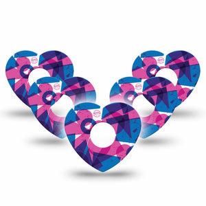 ExpressionMed Violet Vortex Freestyle Libre 3 and Libre 3 Plus Heart Shape Tape 5-Pack Tape Pink And Blue Mix, Patch CGM Design
