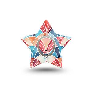 ExpressionMed Watercolor Fan Dexcom G7 and Dexcom Stelo Glucose Biosensor System Star, Single Tape and Single Sticker Soft blue red tone fan pattern Adhesive Patch for CGM