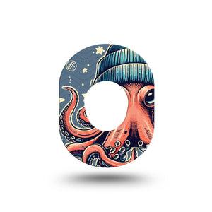 ExpressionMed Hipster Octopus Dexcom G7 Mini Tape, Dexcom Stelo Glucose Biosensor System,  Single Tape Beanie Wearing Octopus Patch Continuous Glucose Monitor Design